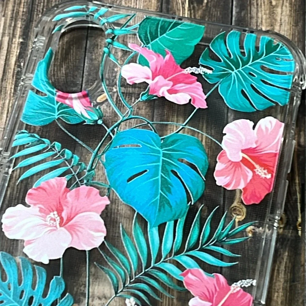 5for$10 Transparent Tropical Leafs With Pink Floral iPhone XR Phone Case NWT